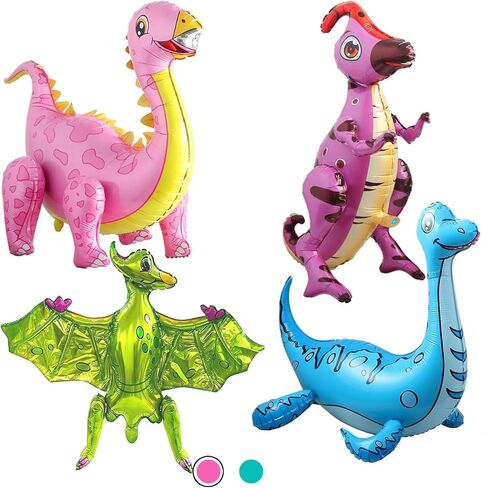 4Pack Giant 3D Dinosaur Balloons for Birthday Party Decorations,Cute Self Standing 3D Dino Aluminium Foil Balloons,Inflatable Animal Balloons for Kids Birthday Party Supplies in Kuwait