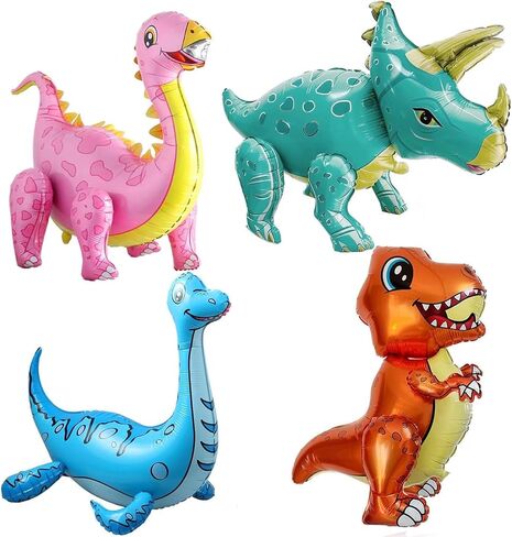 4Pack Giant 3D Dinosaur Balloons for Birthday Party Decorations,Cute Self Standing 3D Dino Aluminium Foil Balloons,Inflatable Animal Balloons for Kids Birthday Party Supplies in Kuwait