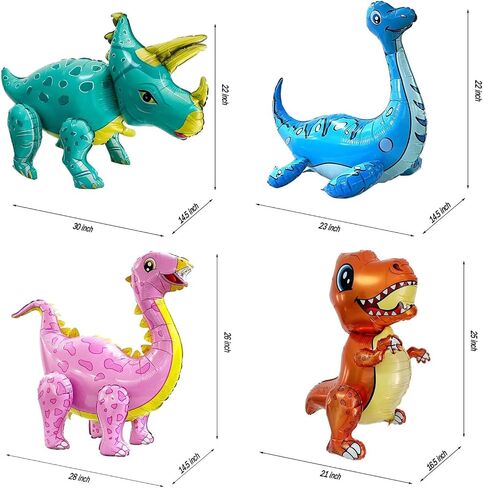 4Pack Giant 3D Dinosaur Balloons for Birthday Party Decorations,Cute Self Standing 3D Dino Aluminium Foil Balloons,Inflatable Animal Balloons for Kids Birthday Party Supplies in Kuwait