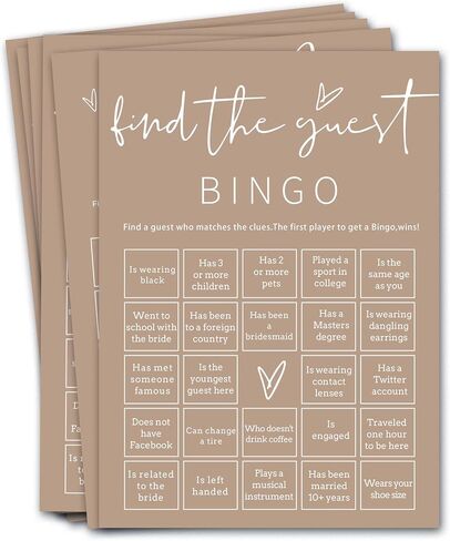 بطاقات ألعاب Bridal Shower ، 25pcs prefialde ابحث عن بطاقات لعبة Bingo Guest ، وألعاب حفلات الخطوبة للضيوف ، ومستلزمات حفل زفاف بني الحد الأدنى - D19 in Kuwait