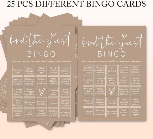 بطاقات ألعاب Bridal Shower ، 25pcs prefialde ابحث عن بطاقات لعبة Bingo Guest ، وألعاب حفلات الخطوبة للضيوف ، ومستلزمات حفل زفاف بني الحد الأدنى - D19 in Kuwait