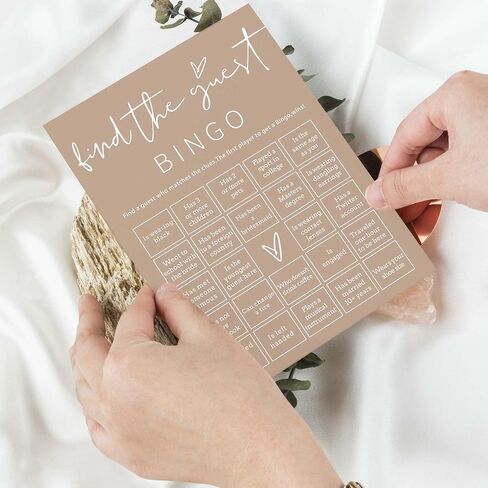 بطاقات ألعاب Bridal Shower ، 25pcs prefialde ابحث عن بطاقات لعبة Bingo Guest ، وألعاب حفلات الخطوبة للضيوف ، ومستلزمات حفل زفاف بني الحد الأدنى - D19 in Kuwait