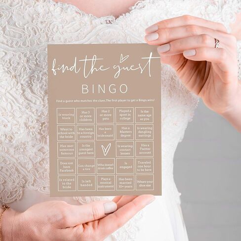 بطاقات ألعاب Bridal Shower ، 25pcs prefialde ابحث عن بطاقات لعبة Bingo Guest ، وألعاب حفلات الخطوبة للضيوف ، ومستلزمات حفل زفاف بني الحد الأدنى - D19 in Kuwait