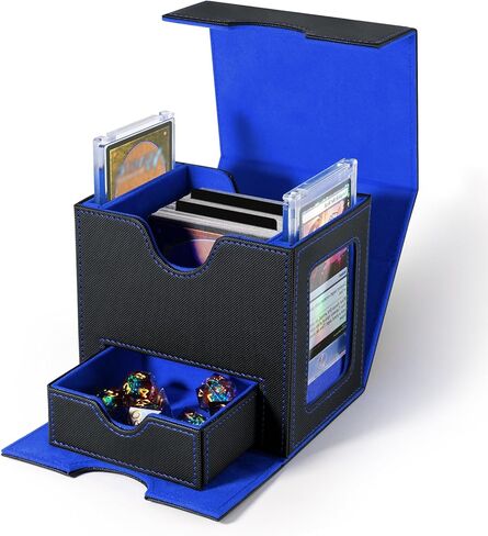 Card Deck Box for MTG with Commander Display Fits 100 Double-Sleeved Cards, Deck Case for TCG/Sports Cards with 2 Magnetic Card Holders (Black&Blue) in Saudi Arabia