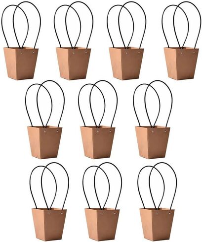 STKMELON 20Pack Kraft Paper Flower Gift Bags Bouquet Bags Box Waterproof Brown Paper Carrier Bags with Handle Tote Bags for Birthday Wedding Party Favors (T3-20Pack)… in Saudi Arabia
