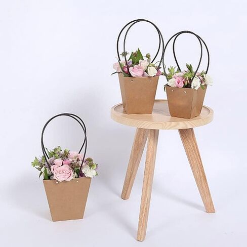 STKMELON 20Pack Kraft Paper Flower Gift Bags Bouquet Bags Box Waterproof Brown Paper Carrier Bags with Handle Tote Bags for Birthday Wedding Party Favors (T3-20Pack)… in Saudi Arabia