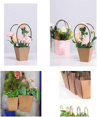 STKMELON 20Pack Kraft Paper Flower Gift Bags Bouquet Bags Box Waterproof Brown Paper Carrier Bags with Handle Tote Bags for Birthday Wedding Party Favors (T3-20Pack)… in Saudi Arabia