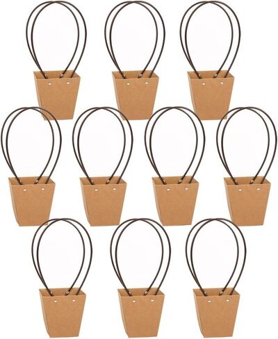 STKMELON 20Pack Kraft Paper Flower Gift Bags Bouquet Bags Box Waterproof Brown Paper Carrier Bags with Handle Tote Bags for Birthday Wedding Party Favors (T3-20Pack)… in Saudi Arabia