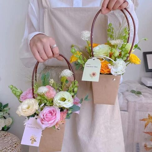 STKMELON 20Pack Kraft Paper Flower Gift Bags Bouquet Bags Box Waterproof Brown Paper Carrier Bags with Handle Tote Bags for Birthday Wedding Party Favors (T3-20Pack)… in Saudi Arabia