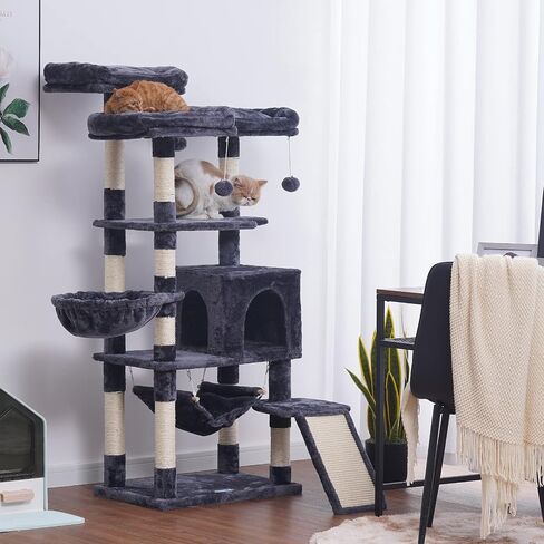 Hey-brother Multi-Level Cat Tree, Large Cat Tower with Bigger Hammock, 3 Cozy Perches, Scratching Posts, Stable for Kitten/Gig Cat Beige MPJ0026M in Saudi Arabia