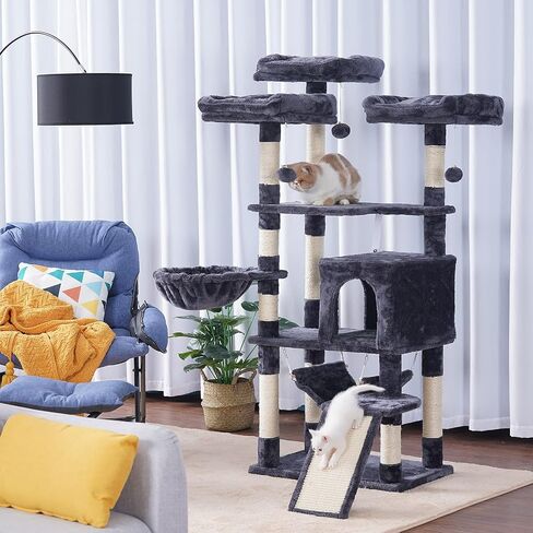 Hey-brother Multi-Level Cat Tree, Large Cat Tower with Bigger Hammock, 3 Cozy Perches, Scratching Posts, Stable for Kitten/Gig Cat Beige MPJ0026M in Saudi Arabia