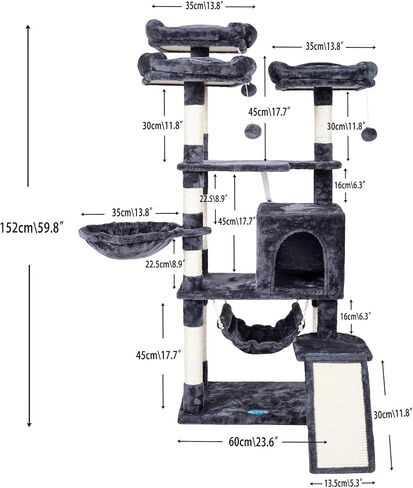 Hey-brother Multi-Level Cat Tree, Large Cat Tower with Bigger Hammock, 3 Cozy Perches, Scratching Posts, Stable for Kitten/Gig Cat Beige MPJ0026M in Saudi Arabia