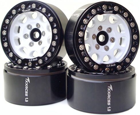 RC 1.9 بوصة عجلات Beadlock Rims Hex 12mm من الألومنيوم لـ TRX4 SCX10 Gen8 1/10 RC Crawler Remote Control Productories (White & Black) in Kuwait