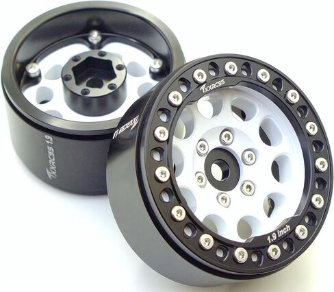 RC 1.9 بوصة عجلات Beadlock Rims Hex 12mm من الألومنيوم لـ TRX4 SCX10 Gen8 1/10 RC Crawler Remote Control Productories (White & Black) in Kuwait