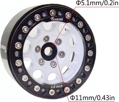 RC 1.9 بوصة عجلات Beadlock Rims Hex 12mm من الألومنيوم لـ TRX4 SCX10 Gen8 1/10 RC Crawler Remote Control Productories (White & Black) in Kuwait