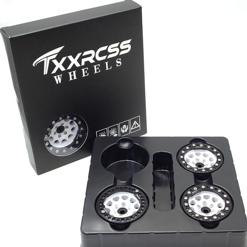 RC 1.9 بوصة عجلات Beadlock Rims Hex 12mm من الألومنيوم لـ TRX4 SCX10 Gen8 1/10 RC Crawler Remote Control Productories (White & Black) in Kuwait