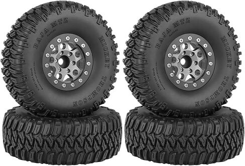4PCS 1.55 Inch Aluminum Alloy 5Spoke Beadlock Wheel Rim Tyre and 95mm Rubber Tires Set for 1/10 RC Rock Crawler Car Upgrade Parts for Tamiya Axial AX90069 D90 TF2 CC01 LC70 (Grey Black) in Kuwait