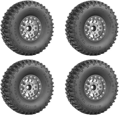 4PCS 1.55 Inch Aluminum Alloy 5Spoke Beadlock Wheel Rim Tyre and 95mm Rubber Tires Set for 1/10 RC Rock Crawler Car Upgrade Parts for Tamiya Axial AX90069 D90 TF2 CC01 LC70 (Grey Black) in Kuwait