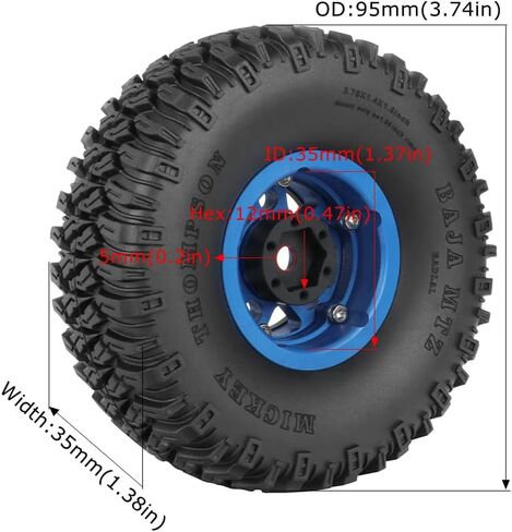 4PCS 1.55 Inch Aluminum Alloy 5Spoke Beadlock Wheel Rim Tyre and 95mm Rubber Tires Set for 1/10 RC Rock Crawler Car Upgrade Parts for Tamiya Axial AX90069 D90 TF2 CC01 LC70 (Grey Black) in Kuwait