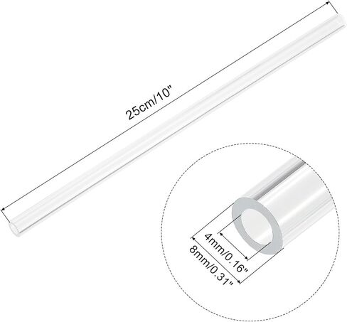 MECCANIXITY Acrylic Pipe Clear Rigid Round Tube 4mm(5/32") ID 8mm(5/16") OD 10" for Lamps and Lanterns, Water Cooling System 4pcs in Kuwait