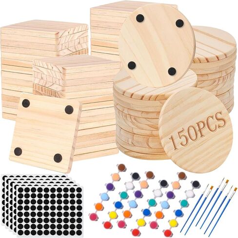 Unfinished Wood Coasters, 4 Inch Blank Wooden Coasters for Crafts with Non Slip Stickers and Pigments, Wooden Craft Coasters for Easter DIY Painting Engraving Decor (100) in Saudi Arabia