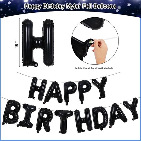 15th Birthday Decorations for Boys, Blue Black Happy 15th Birthday Decorations Boy 15 Year Old Birthday Balloons Banner, Tablecloth, Fringe Curtains Hanging Swirls Sweet 15 Bday Party Decor for Girls in Kuwait