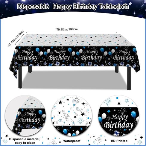 15th Birthday Decorations for Boys, Blue Black Happy 15th Birthday Decorations Boy 15 Year Old Birthday Balloons Banner, Tablecloth, Fringe Curtains Hanging Swirls Sweet 15 Bday Party Decor for Girls in Kuwait