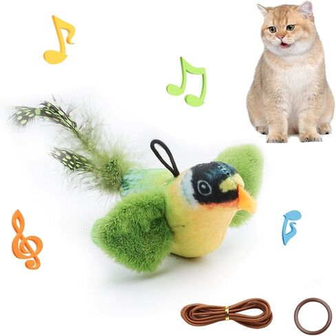 Kyakya Chirping Flying Bird Cat Toy with Natural Feather for Indoor Cats, Simulation Bird Design Interactive Cat Toy, Match with Cat-Teasing Wand Toys for Kittens, Blue in Saudi Arabia