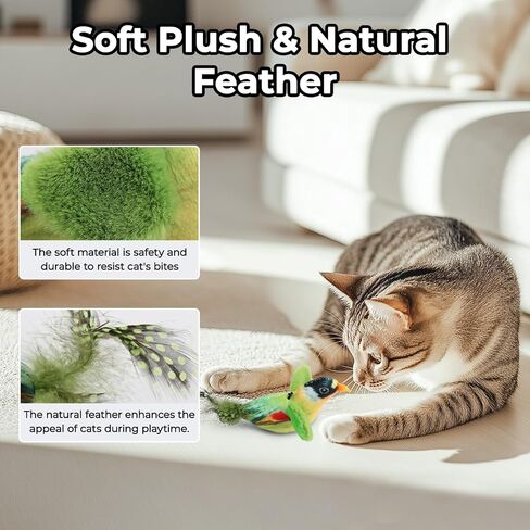 Kyakya Chirping Flying Bird Cat Toy with Natural Feather for Indoor Cats, Simulation Bird Design Interactive Cat Toy, Match with Cat-Teasing Wand Toys for Kittens, Blue in Saudi Arabia