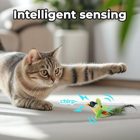 Kyakya Chirping Flying Bird Cat Toy with Natural Feather for Indoor Cats, Simulation Bird Design Interactive Cat Toy, Match with Cat-Teasing Wand Toys for Kittens, Blue in Saudi Arabia