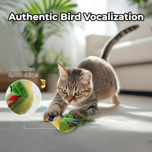 Kyakya Chirping Flying Bird Cat Toy with Natural Feather for Indoor Cats, Simulation Bird Design Interactive Cat Toy, Match with Cat-Teasing Wand Toys for Kittens, Blue in Saudi Arabia