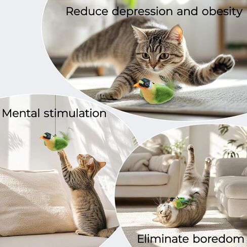 Kyakya Chirping Flying Bird Cat Toy with Natural Feather for Indoor Cats, Simulation Bird Design Interactive Cat Toy, Match with Cat-Teasing Wand Toys for Kittens, Blue in Saudi Arabia