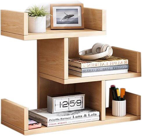 Desk Shelf Organizer, Wood Desktop Organizer Small Bookshelf, 3 Tier Independent Stackable Desk Display Rack for Office, Dorm, Home (Oak, Medium) in Kuwait
