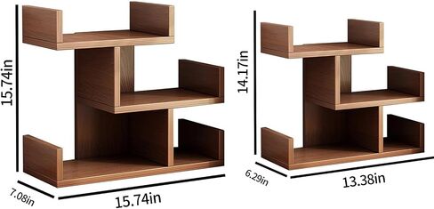Desk Shelf Organizer, Wood Desktop Organizer Small Bookshelf, 3 Tier Independent Stackable Desk Display Rack for Office, Dorm, Home (Oak, Medium) in Kuwait