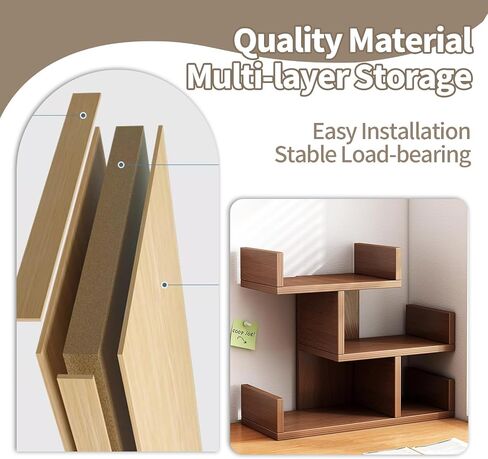 Desk Shelf Organizer, Wood Desktop Organizer Small Bookshelf, 3 Tier Independent Stackable Desk Display Rack for Office, Dorm, Home (Oak, Medium) in Kuwait