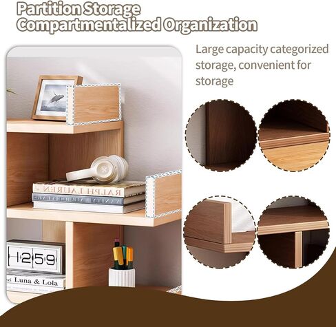 Desk Shelf Organizer, Wood Desktop Organizer Small Bookshelf, 3 Tier Independent Stackable Desk Display Rack for Office, Dorm, Home (Oak, Medium) in Kuwait
