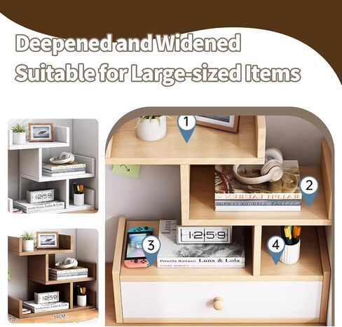 Desk Shelf Organizer, Wood Desktop Organizer Small Bookshelf, 3 Tier Independent Stackable Desk Display Rack for Office, Dorm, Home (Oak, Medium) in Kuwait