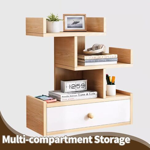 Desk Shelf Organizer, Wood Desktop Organizer Small Bookshelf, 3 Tier Independent Stackable Desk Display Rack for Office, Dorm, Home (Oak, Medium) in Kuwait