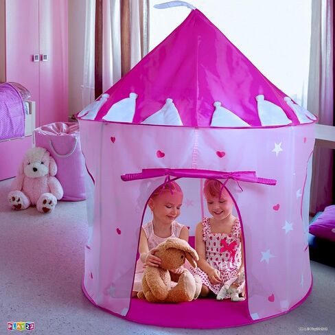 Play22 Play Tent Princess Castle Pink - Features Glow in The Dark Stars - Portable - Kids Pop Up Tent Foldable Into A Carrying Bag - Indoor and Outdoor Use - Original in Saudi Arabia