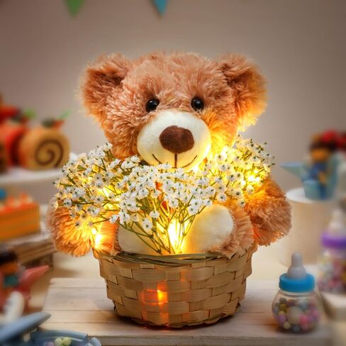Amyhill 28 Pcs 4 Sets Bear Baby Shower Decorations Baby Shower Table Centerpieces with Bears Wooden Crates Bamboo Baskets Artificial Flowers for Birthday Wedding Gender Reveal Party(Cute) in Saudi Arabia