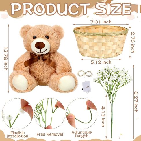 Amyhill 28 Pcs 4 Sets Bear Baby Shower Decorations Baby Shower Table Centerpieces with Bears Wooden Crates Bamboo Baskets Artificial Flowers for Birthday Wedding Gender Reveal Party(Cute) in Saudi Arabia