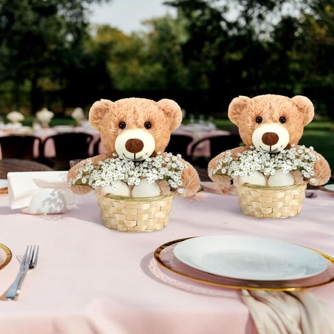 Amyhill 28 Pcs 4 Sets Bear Baby Shower Decorations Baby Shower Table Centerpieces with Bears Wooden Crates Bamboo Baskets Artificial Flowers for Birthday Wedding Gender Reveal Party(Cute) in Saudi Arabia