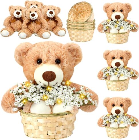 Amyhill 28 Pcs 4 Sets Bear Baby Shower Decorations Baby Shower Table Centerpieces with Bears Wooden Crates Bamboo Baskets Artificial Flowers for Birthday Wedding Gender Reveal Party(Cute) in Saudi Arabia