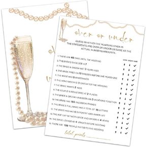 Wedding Shower Games, Bridal Shower Games 30 Guests - Over or Under Bridal Shower Game, Bridal Shower for Engagement Wedding Party, Bridal Games for Showers (Gold Champagne) -018