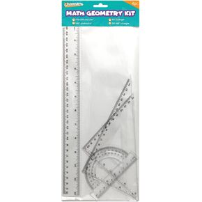 Channie's Math Ruler Kit Geometry Set - High School Supplies with 12 Inch Ruler, 180° Protractor, 45° and 30°/60° Triangles - Clear Drafting Tools for Elementary, Middle, and High School Students