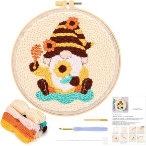 JSRQT Honey Gnomes Punch Needle Kit for Beginners, Punch Needle Embroidery Starter Kit for Adult Kids, DIY Cross Stitch Punch Needle Rug Hooking Beginners Kit with Punch Needle Tool for Home Decor