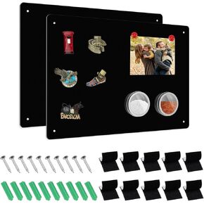 4 Pack Magnetic Board Black, 17" x 12" Metal Bulletin Board for Wall to Display Magnetic Notes, Stickers, Photos, Suits for Wall, Cabinet, with Dual Lock Tape and Screws for Easy Hanging