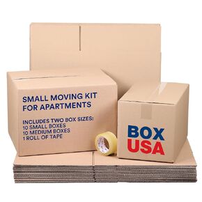 BOX USA Apartment Moving Boxes Kit - 20 Cardboard Boxes (2 Sizes) & 1 Packing Tape Roll | Medium & Large Packing Boxes for Moving, Packaging, Storage & Shipping