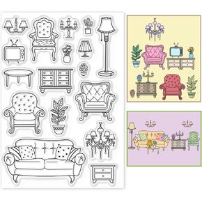 GLOBLELAND Furniture Clear Stamps Sofas Potted Plants Chandeliers Cabinets Silicone Clear Stamp Seals for Cards Making DIY Scrapbooking Photo Journal Album Decoration