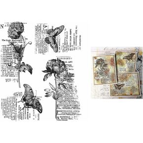 Vintage Letters Flower Butterfly Backdrop Clear Rubber Stamp DIY Scrapbooking Stamping Seal Silicon Stamp Craft Cardmaking Art Album Decor Gift Paper Card 6.7x8 inch